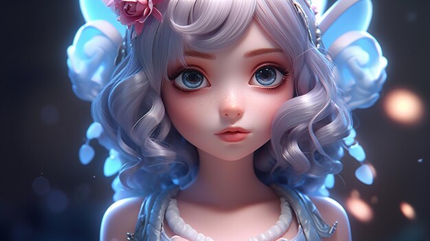 Cute cartoon character beautiful model girl 3D illustration