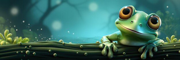 Photo cute cartoon character frog on a blue isolated background with copy space