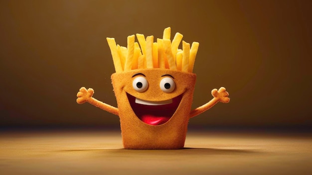 Cute Cartoon Character of a Funny French Fries Generated by AI