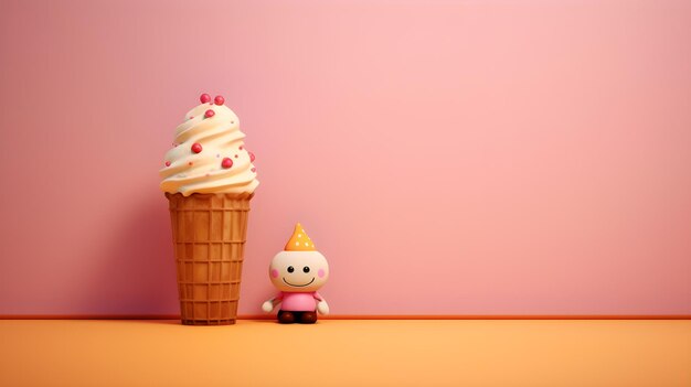 Cute cartoon character of an ice cream left in the picture