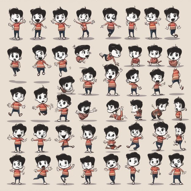 Photo a cute cartoon character with different expressions and poses boy 1040