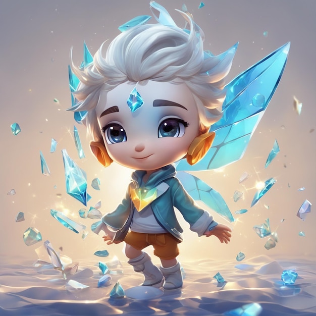 a cute cartoon character with different expressions and poses broken with glass effect 1011