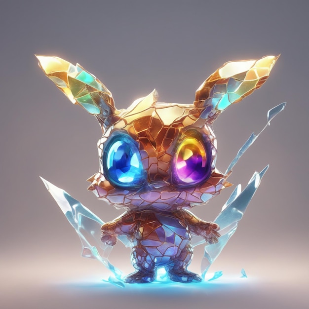 a cute cartoon character with different expressions and poses broken with glass effect 998