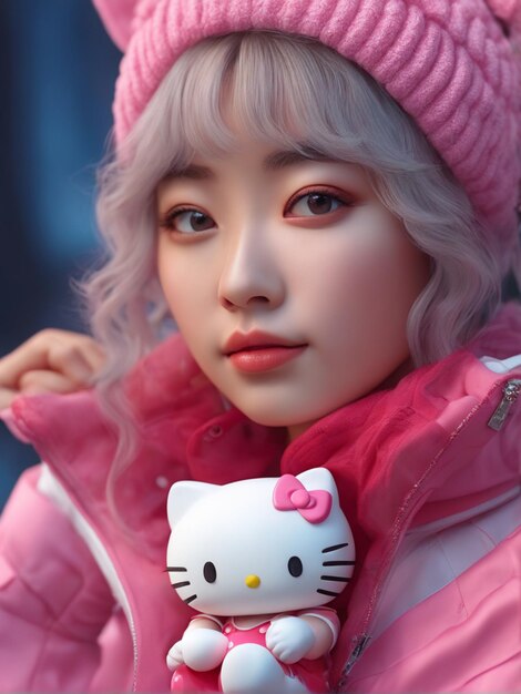 Cute cartoon character with pink suit