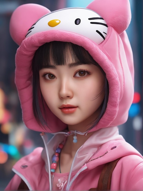 Cute cartoon character with pink suit