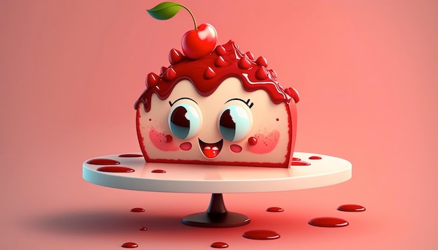 Cute Cartoon Cherry Cheesecake Character Generative Ai