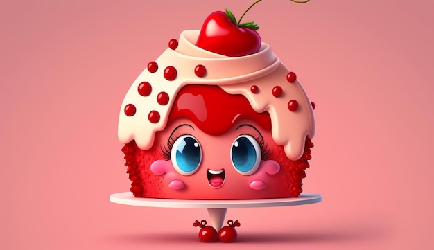 Cute Cartoon Cherry Cheesecake Character Generative AI