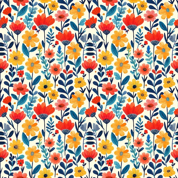 cute cartoon childish flowers background tile