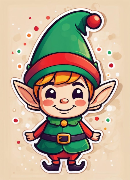 Cute Cartoon Christmas Elf Illustration Greetings Card