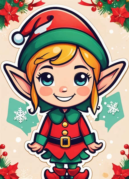 Cute Cartoon Christmas Elf Illustration Greetings Card