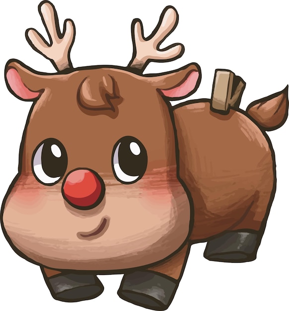 Photo cute cartoon christmas reindeer with red nose cartoon reindeer christmas character happy new year