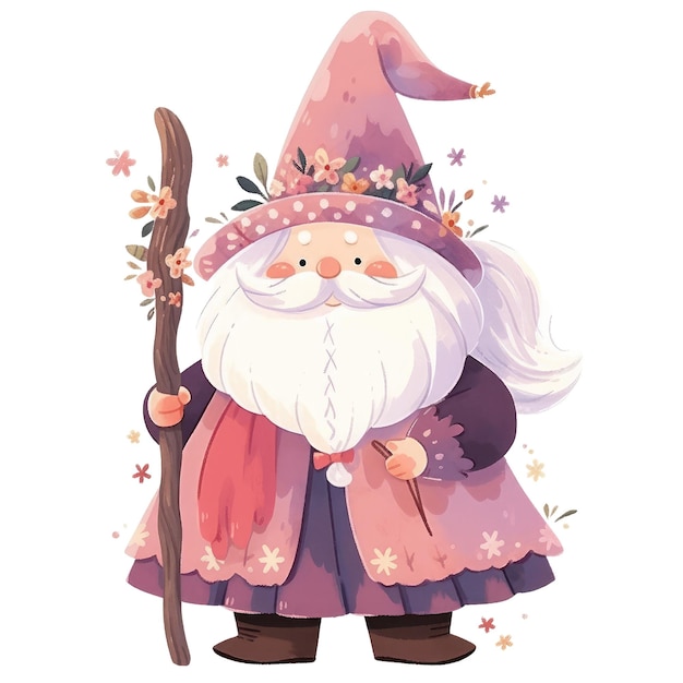 Cute Cartoon Chubby Gnome Wizard of Children's Book Illustration Generative AI