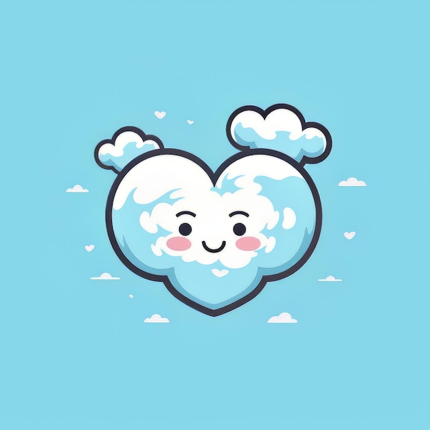 Cute cartoon cloud with happy face on blue background Vector illustration