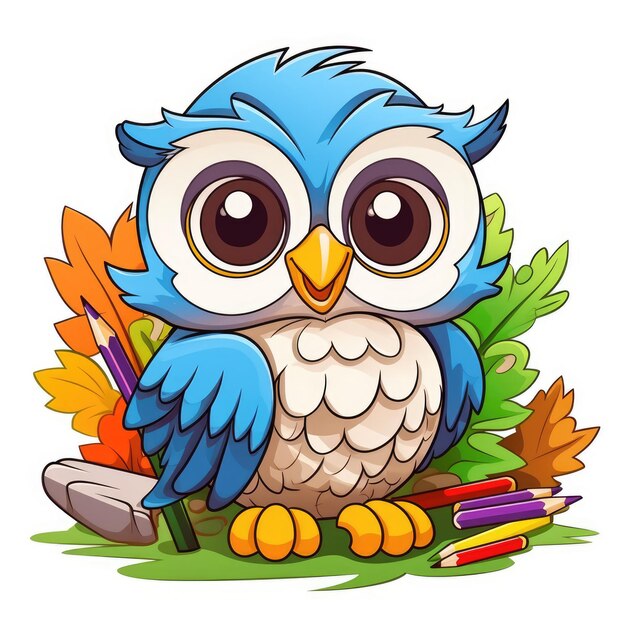 Photo cute cartoon colorful owl on a white background