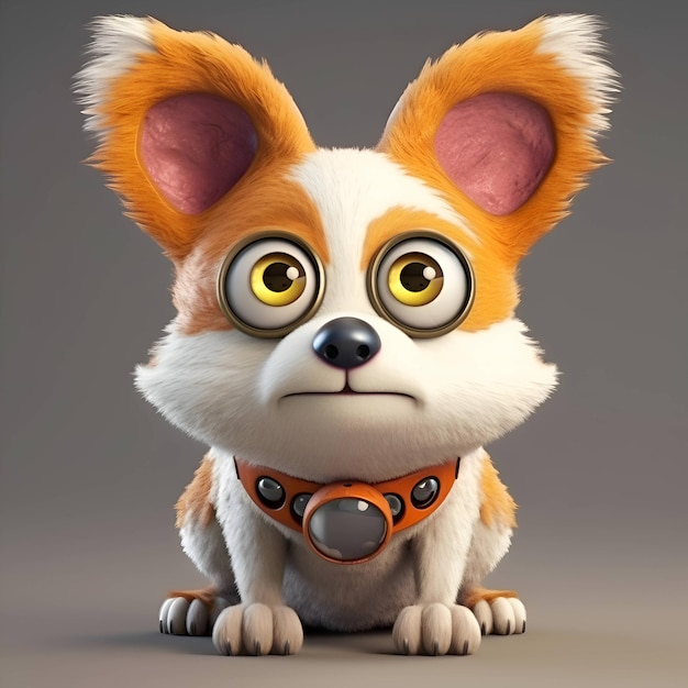 Cute cartoon corgi dog with orange collar 3d rendering