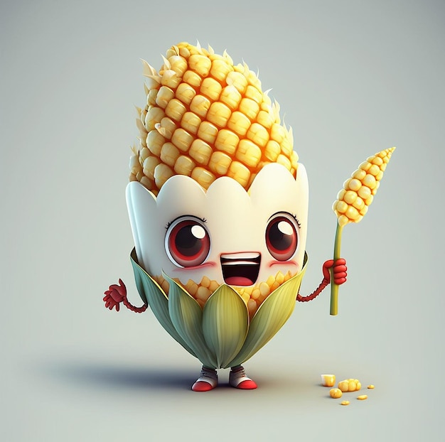 Cute Cartoon Corn Character Illustration By Generative AI