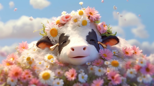 Photo cute cartoon cow cow character cartoon ox cartoon cow cute cow clipart