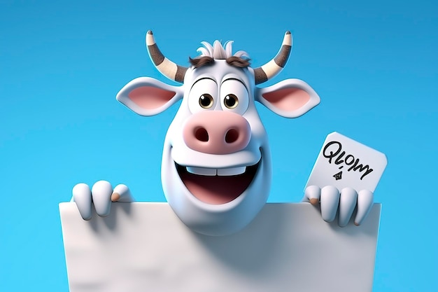 Cute Cartoon Cow Holding a Sign Generative AI