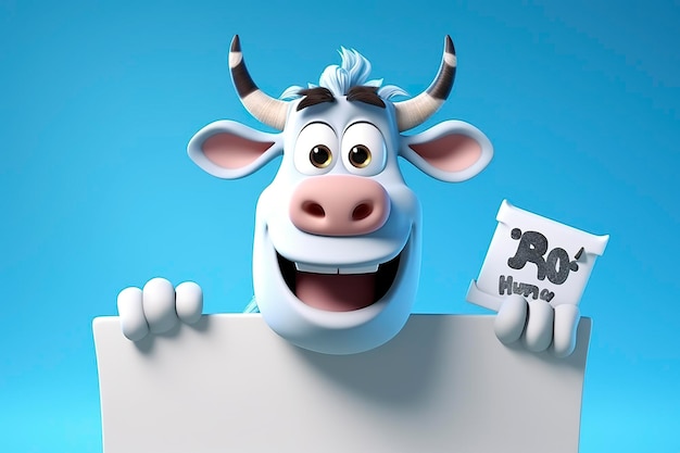 Cute Cartoon Cow Holding a Sign Generative AI