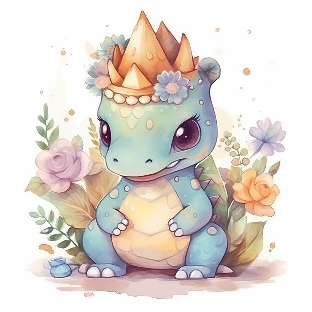 cute cartoon crocodile character baby animal watercolor style