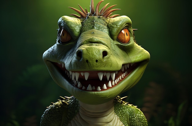 Cute Cartoon crocodile character on a Green Background Generative AI