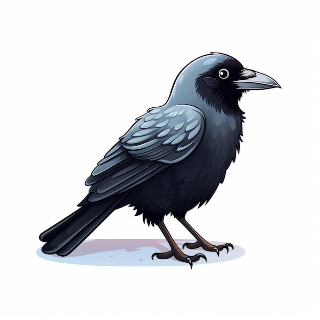 Cute Cartoon Crow Illustration On White Background