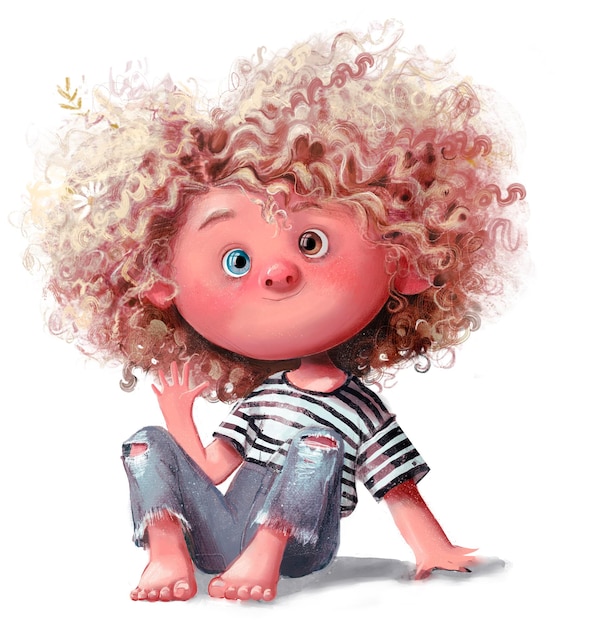 Cute cartoon curly girl