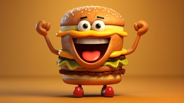 Foto un cartoon carino che balla un personaggio di hamburger