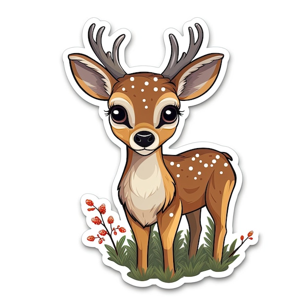 Cute cartoon deer sticker Vector illustration on a white background