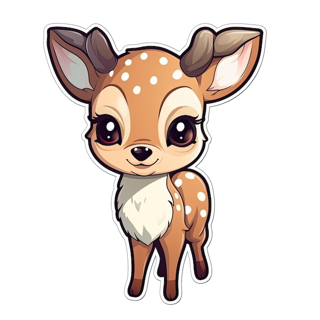 Cute cartoon deer sticker Vector illustration on a white background