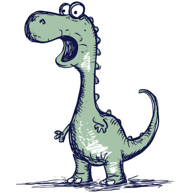 Photo cute cartoon dinosaur drawing style