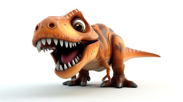 Cute cartoon dinosaur isolated on white background 3D rendering