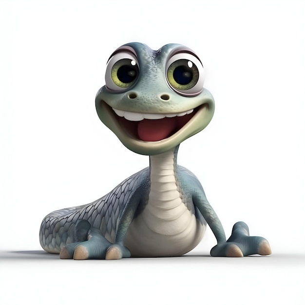 Cute cartoon dinosaur sitting on a white background 3D rendering