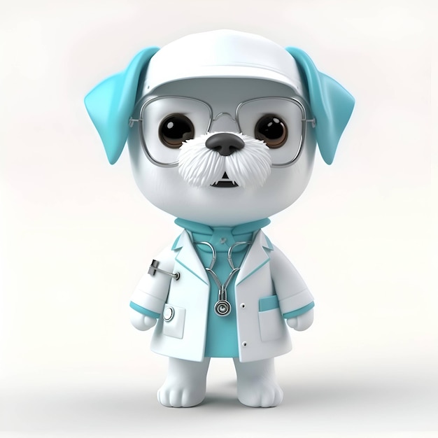 Cute cartoon dog doctor with stethoscope 3d rendering