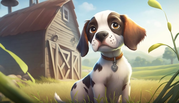 Cute Cartoon Dog on a Farm Generative AI