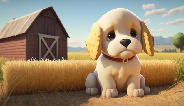 Cute Cartoon Dog on a Farm Generative AI