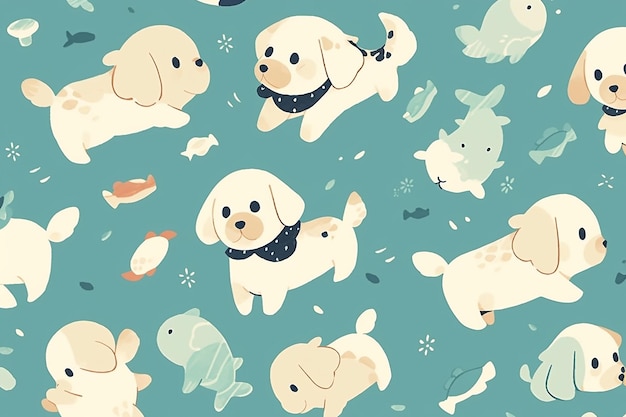 Photo cute cartoon dog seamless pattern wallpaper