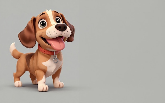 Cute cartoon dog standing with tongue out on gray background 3d rendering