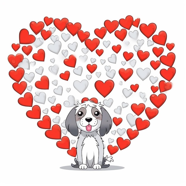 Cute cartoon dog with a heart background