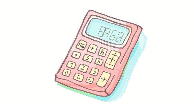Photo cute cartoon drawing of a pink calculator