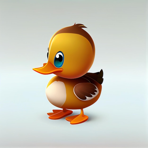 Cute cartoon duck character on white background generative ai