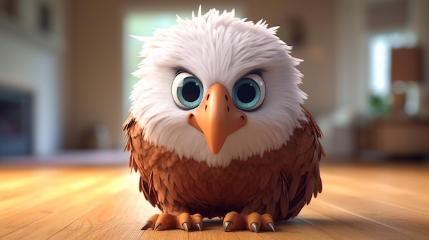 Милый мультяшный орел, 3D-рендеринг, генеративный AI