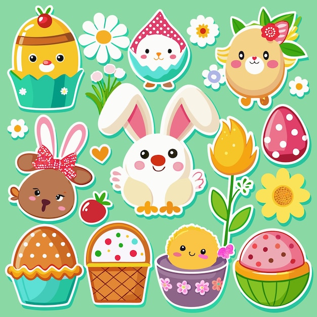 cute cartoon easter characters and elements