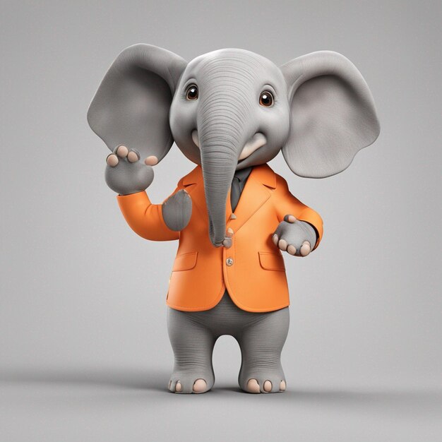 Photo a cute cartoon elephant orange clothes beautiful full body smiling clear white background