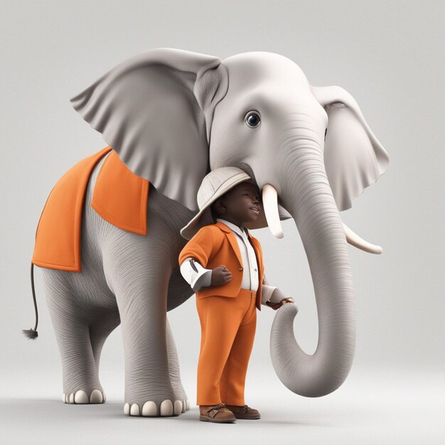 Photo a cute cartoon elephant orange clothes beautiful full body smiling clear white background