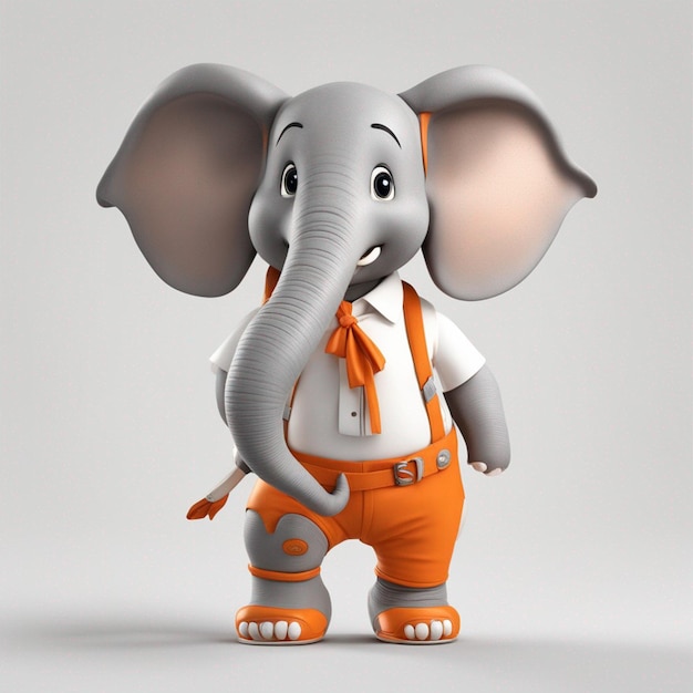 A cute cartoon elephant orange clothes beautiful full body smiling clear white background