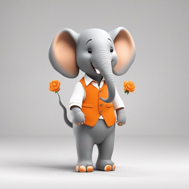 귀여운 만화 코끼리 오렌지 옷 아름다운 전신 미소 맑은 흰색 배경
