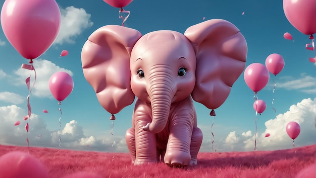 Cute cartoon elephant with balloons