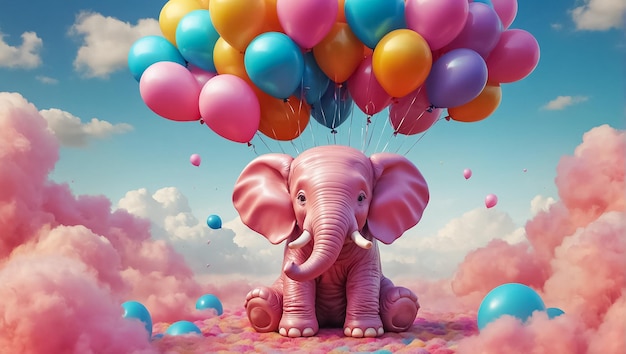 Cute cartoon elephant with balloons