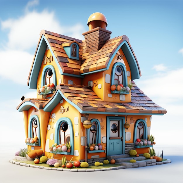 Cute cartoon fairy tale house on a white isolated background